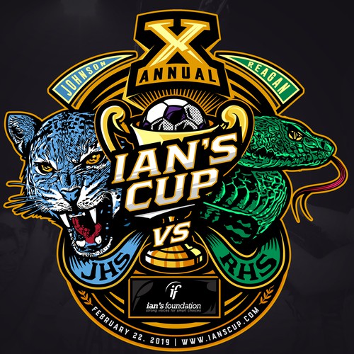 Mascot t-shirt with the title 'Ian's Cup, Soccer Match T-shirt'