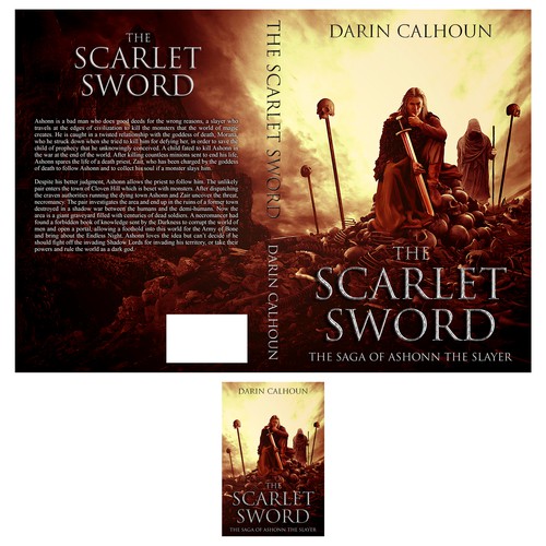 Medieval book cover with the title 'The Scarlet Sword - book cover'