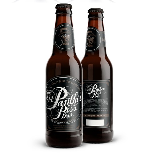 Lettering label with the title '"Panther Piss" BEER Label'