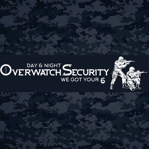 Human figure design with the title 'Complex logo for a company defined by military values & experience "Overwatch Security; Day & night, we got your 6"'
