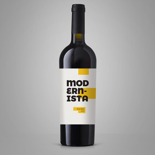 Red wine label with the title 'Modernista - Malbec Wine Label'
