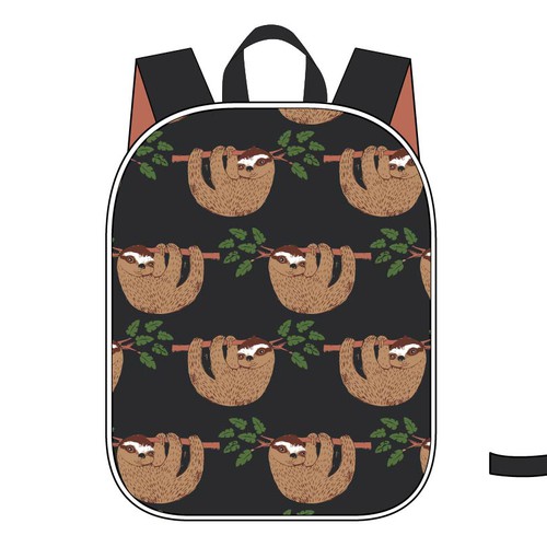 Backpack design with the title 'Back pack design for boys with sloth'