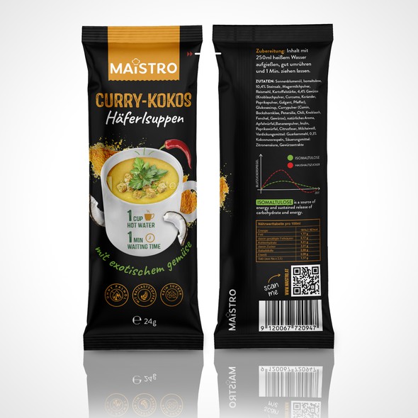 Pouch label with the title 'package and Logo design'