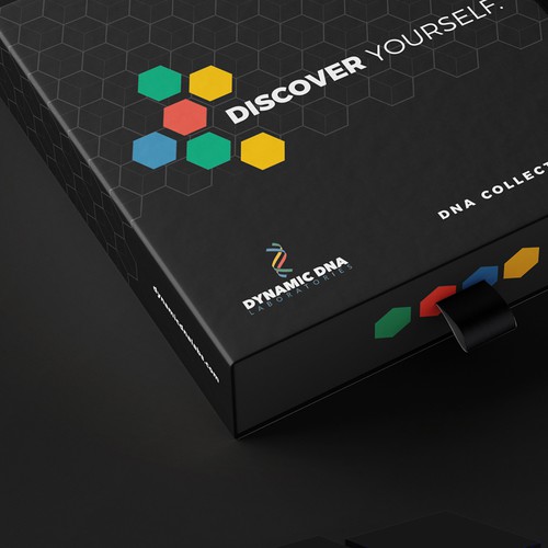 Black packaging with the title 'DNA Collection Kit Box'