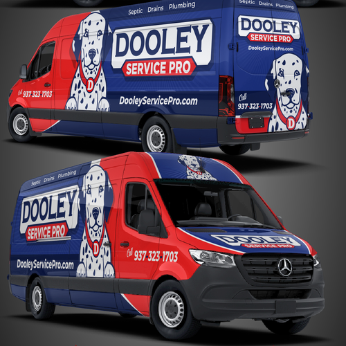 Disruptive design with the title 'Dooley Services Mercedes-Benz® Sprinter van wrap.'