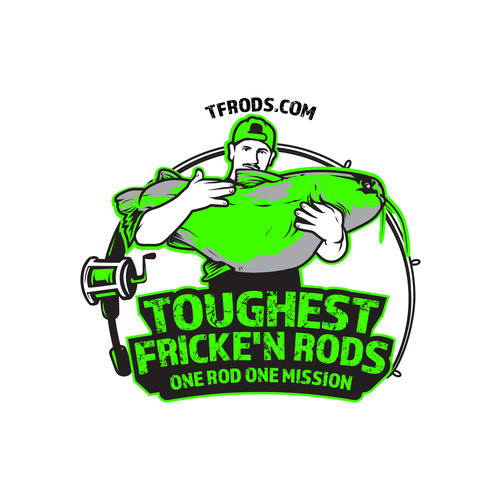 Cartoon brand with the title 'Toughest Fricken Rods Logo'