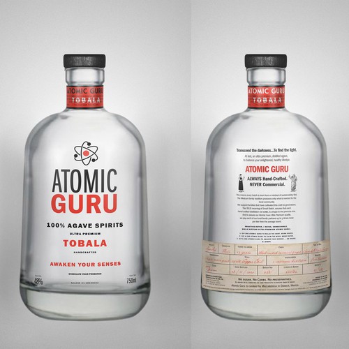 Alcohol label with the title 'Atomic Guru Mezcal'