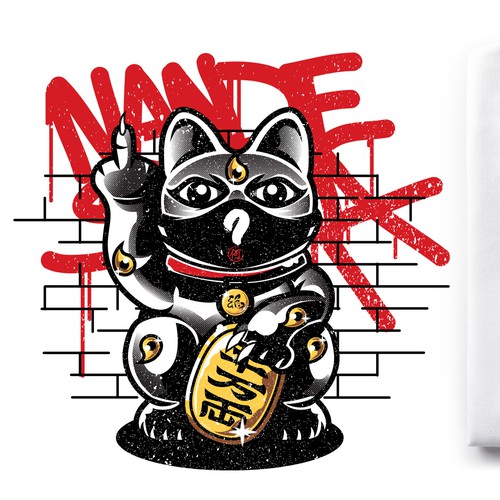 Cat t-shirt with the title 'Asian lucky cats for street art fair'