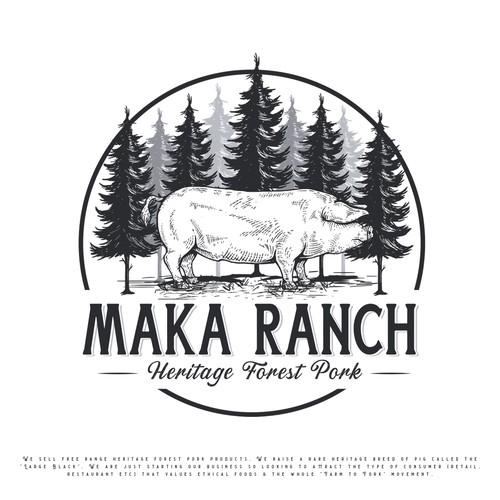 Pork logo with the title 'Maka Ranch Heritage Forest Pork'