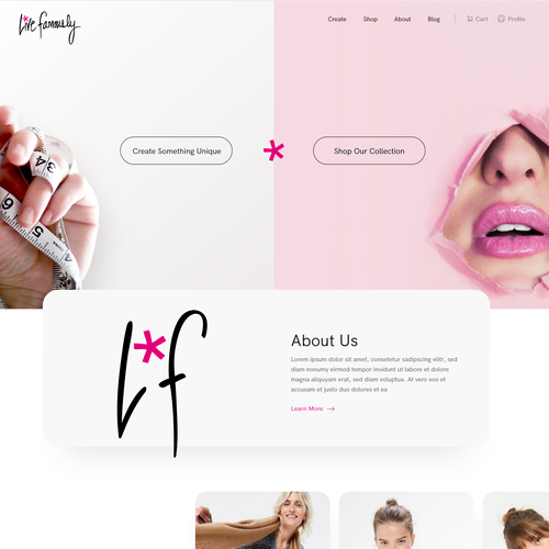 Fashion website with the title 'Web Design for Live Famously'