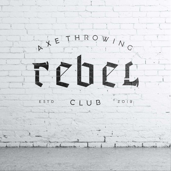 Axe design with the title 'Rebel Axe Throwing Club Logo'