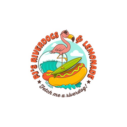Hot dog logo with the title 'Playful Flamingo Mascot Logo for Hot Dog & Lemonade Brand'