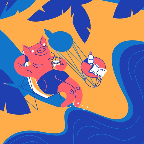 Sea artwork with the title 'Gin bottle illustration'