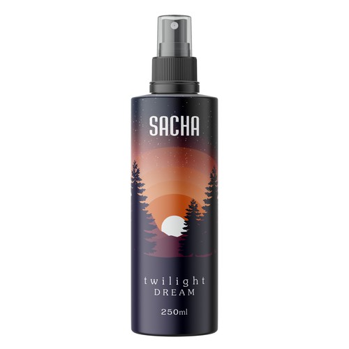 Beauty label with the title 'Sacha Body Mist Packaging'