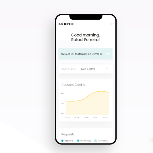Dashboard design with the title 'Result of the Scanii web project'