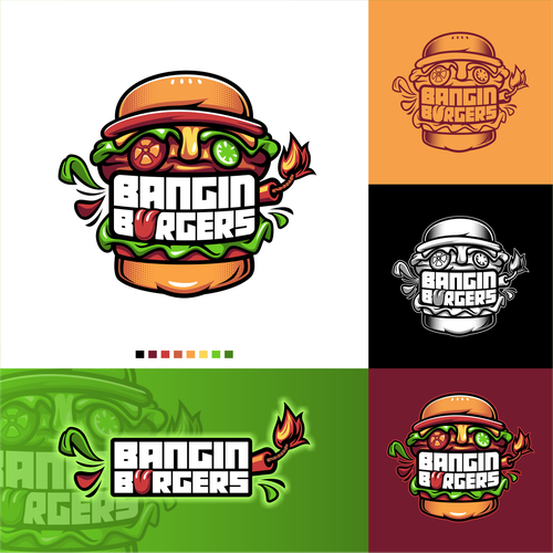 Sandwich shop logo with the title 'Bangin' Burgers'
