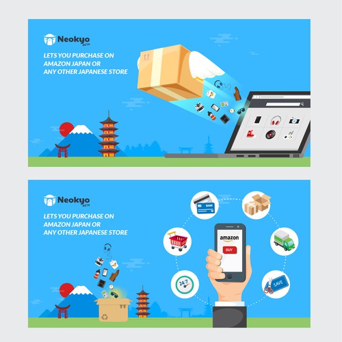 Online shop design with the title 'Asian Shopping Service - Facebook advertisement campaign banners'