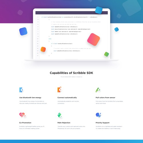 Colorful website with the title 'SDK page for web app'
