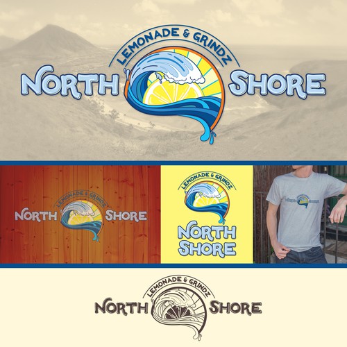 Lemon logo with the title 'Fun logo for north shore lemonade and grinds'