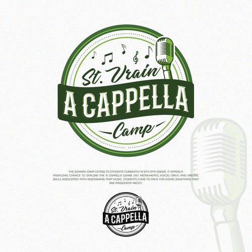 Camp design with the title 'St Vrain A Cappella Camp'