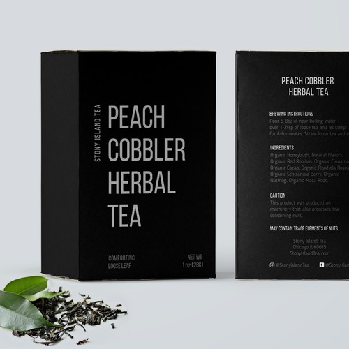 Tea label with the title 'Peach Cobbler Herbal Tea design'