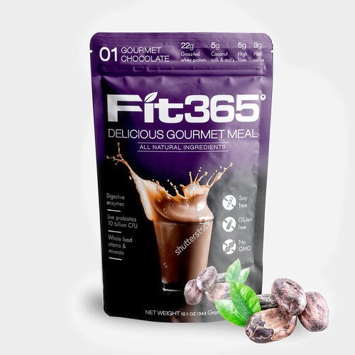 Protein packaging with the title 'Gourmet Chocolate protein meal'