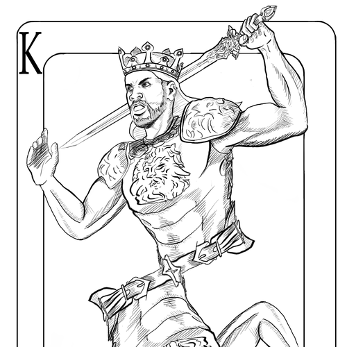 Comic book character artwork with the title '“King Card” design'
