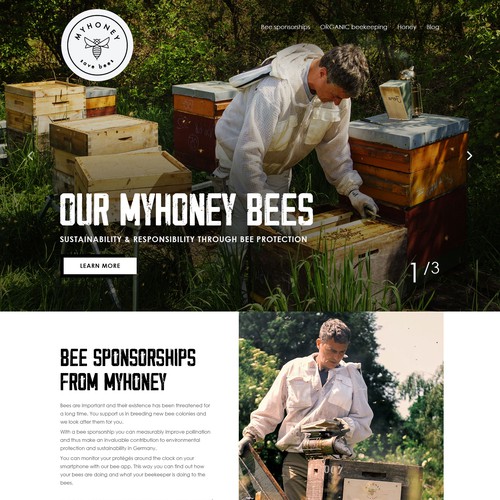 Organic website with the title 'MyHONEY ORGANIC beekeeping'