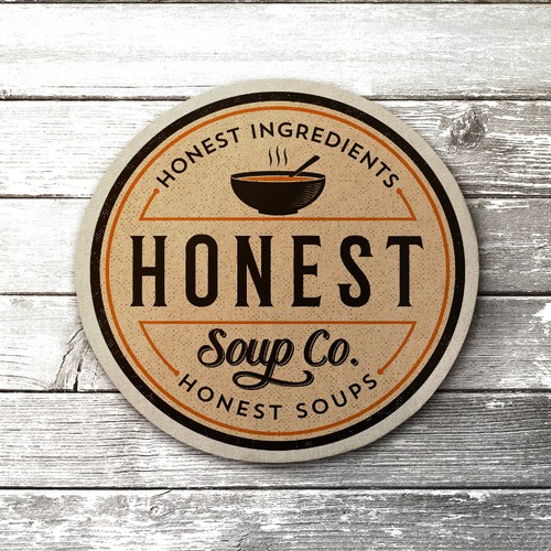 Vintage label with the title 'Create a capturing soup label for The Honest Soup Company'