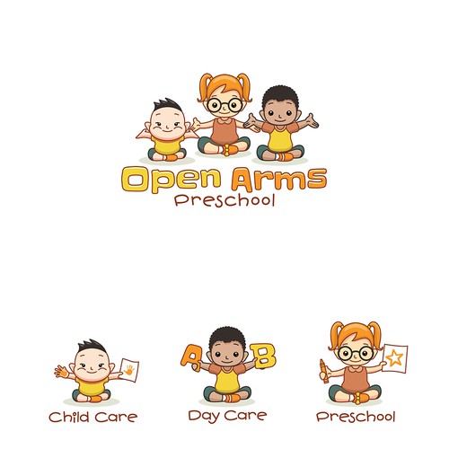 Cartoon brand with the title 'Open Arms Preschool Logo'