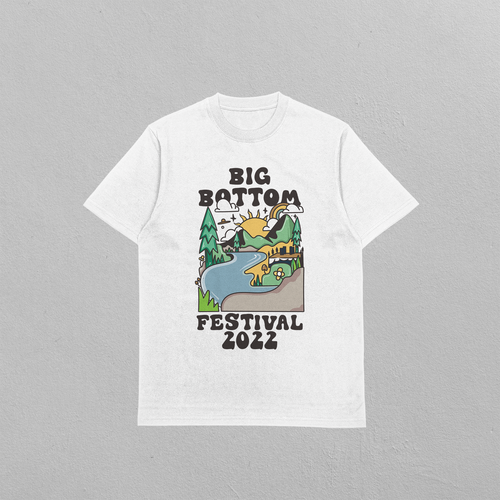 Hippie design with the title 'Design T-shirt concept for a Festival in the Woods'