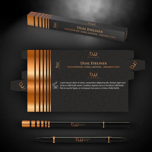 Elegant packaging with the title 'Product package for premium eyeliner'