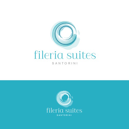 Aqua design with the title 'Design a logo for a small modern hotel in Santorini/Greece'