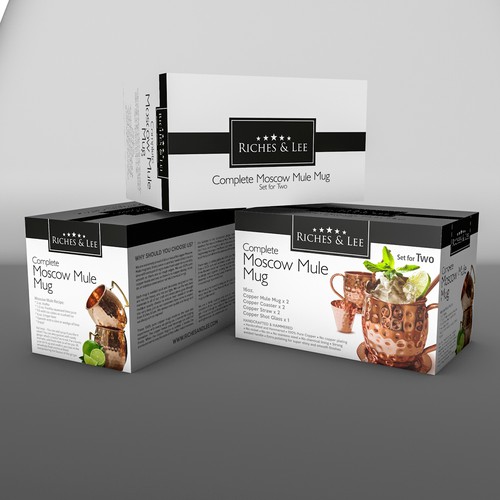 Drink packaging with the title 'Moscow Mule Mug elegant package design'