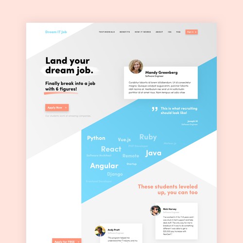 Geometric website with the title 'Website design for IT professionals'