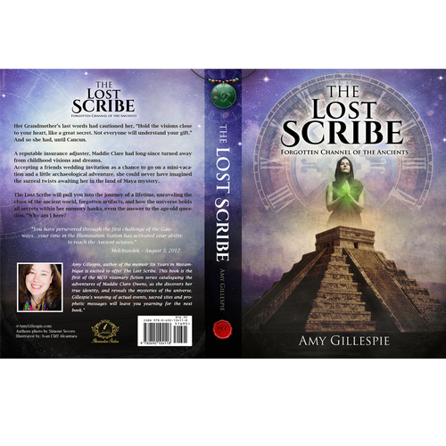 Ancient book cover with the title 'Book Concept for "The Lost Scribe" by Amy Gillespie'