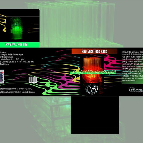 LED lighting design with the title 'RGB Shot Tube Rack'