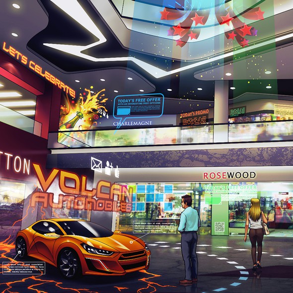 Mall design with the title 'Augmented Reality, Future of Commerce, Shopping'