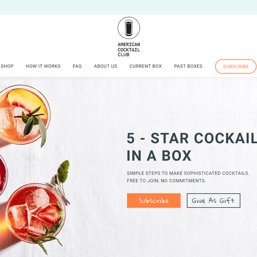 Subscription box website with the title 'Design for a Cocktail Subscription Company'
