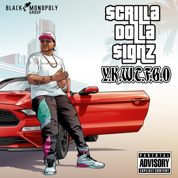 Sport's car design with the title 'Music Cover Art - Scrilla Dolla Signz'