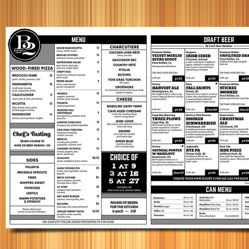 Bistro design with the title 'Concept for bistro-bar menu'