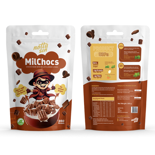 Cereal packaging with the title 'Choco cereal pouch packaging design'