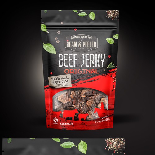 Product packaging with the title 'Beef Jerky Bag for Texas Angus Beef Brand'