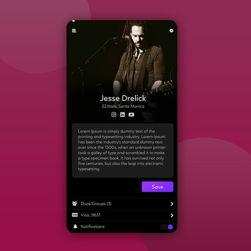 Screen design with the title 'Profile Screen'