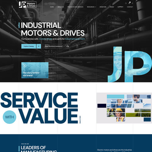 Industrial website with the title 'JP Motors & Drives'