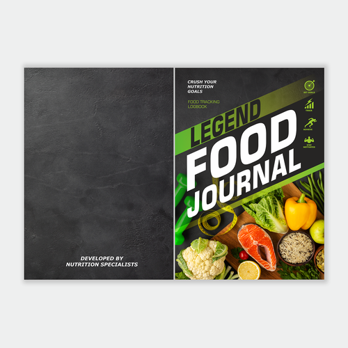 Wellness packaging with the title 'Food Tracking Logbook'