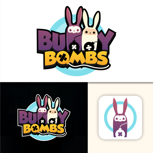 Bunny logo with the title 'BUNNY BOMBS Game Logo Design'