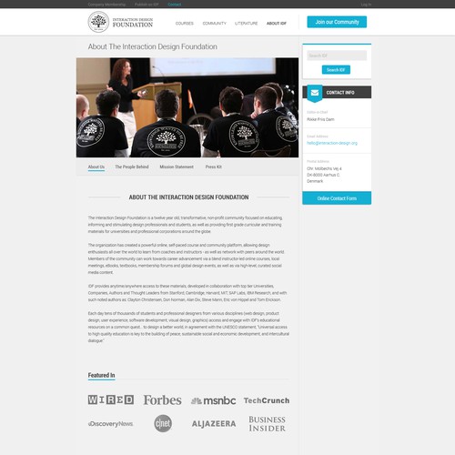 Foundation design with the title 'About Page Design for Interaction Design Foundation'