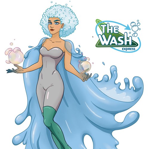 Superhero artwork with the title 'Super Bubble Car Wash Mascot'