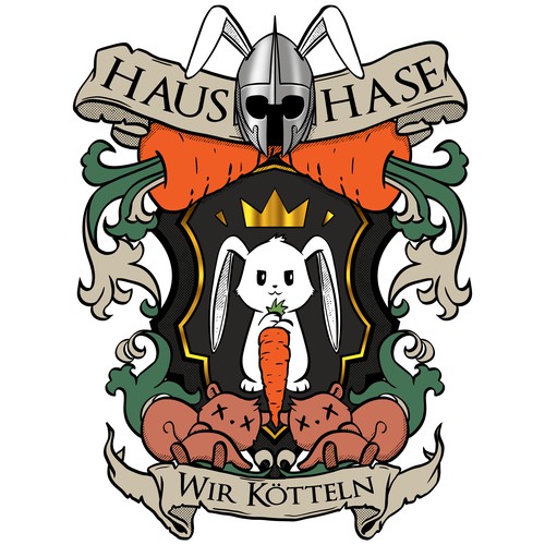 Cartoonish artwork with the title 'Family Crest'